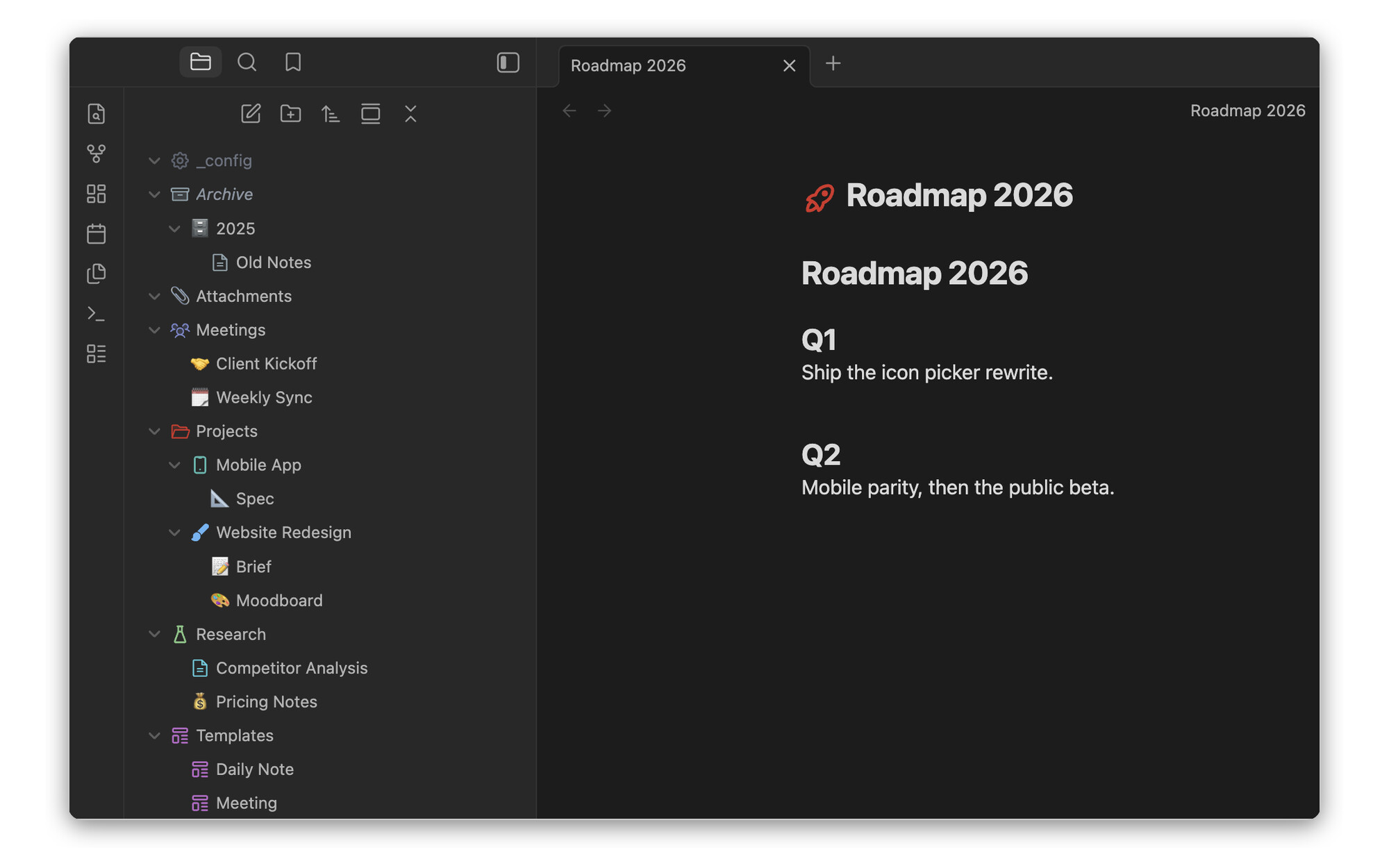 InventIcons — icons on files and folders in the Obsidian file explorer